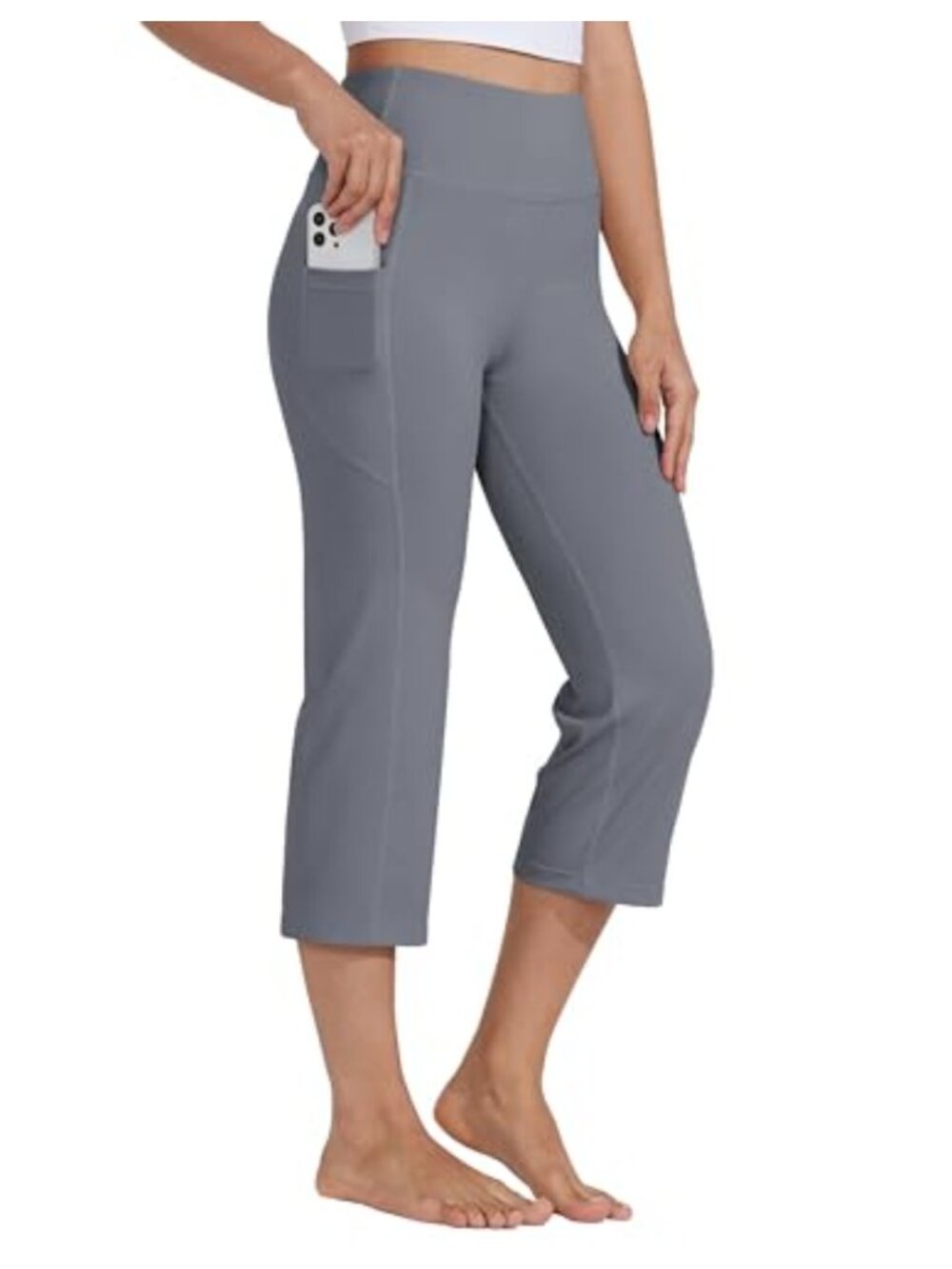 Women's High Waist Yoga Capris Straight Leg Crop Pants with Pockets
